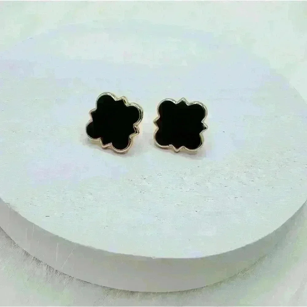 Chloe Clover Stud Earrings 18k Gold Plated Earrings in Black